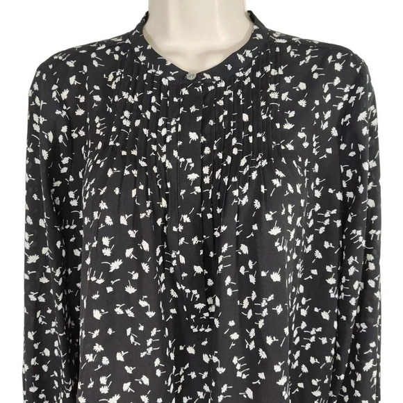 J Crew Black Floral Popover Top Pintuck Women Size S Long Bell Sleeve H8309 - Picture 2 of 9
